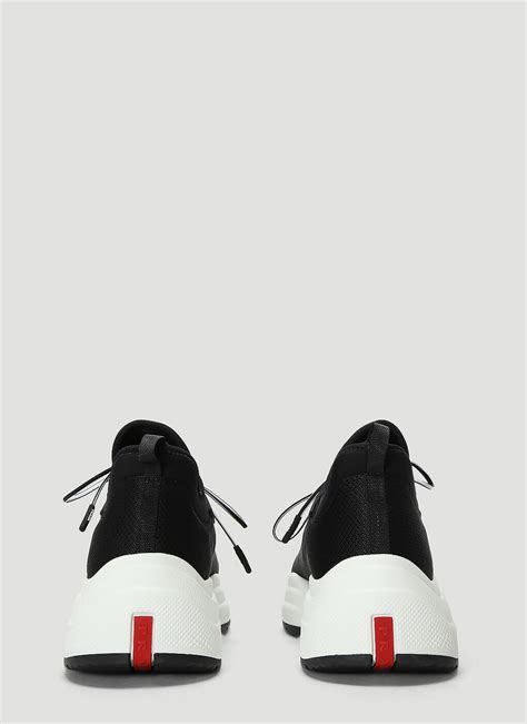 prada black neoprene sneakers with logo|high top Prada sneakers.